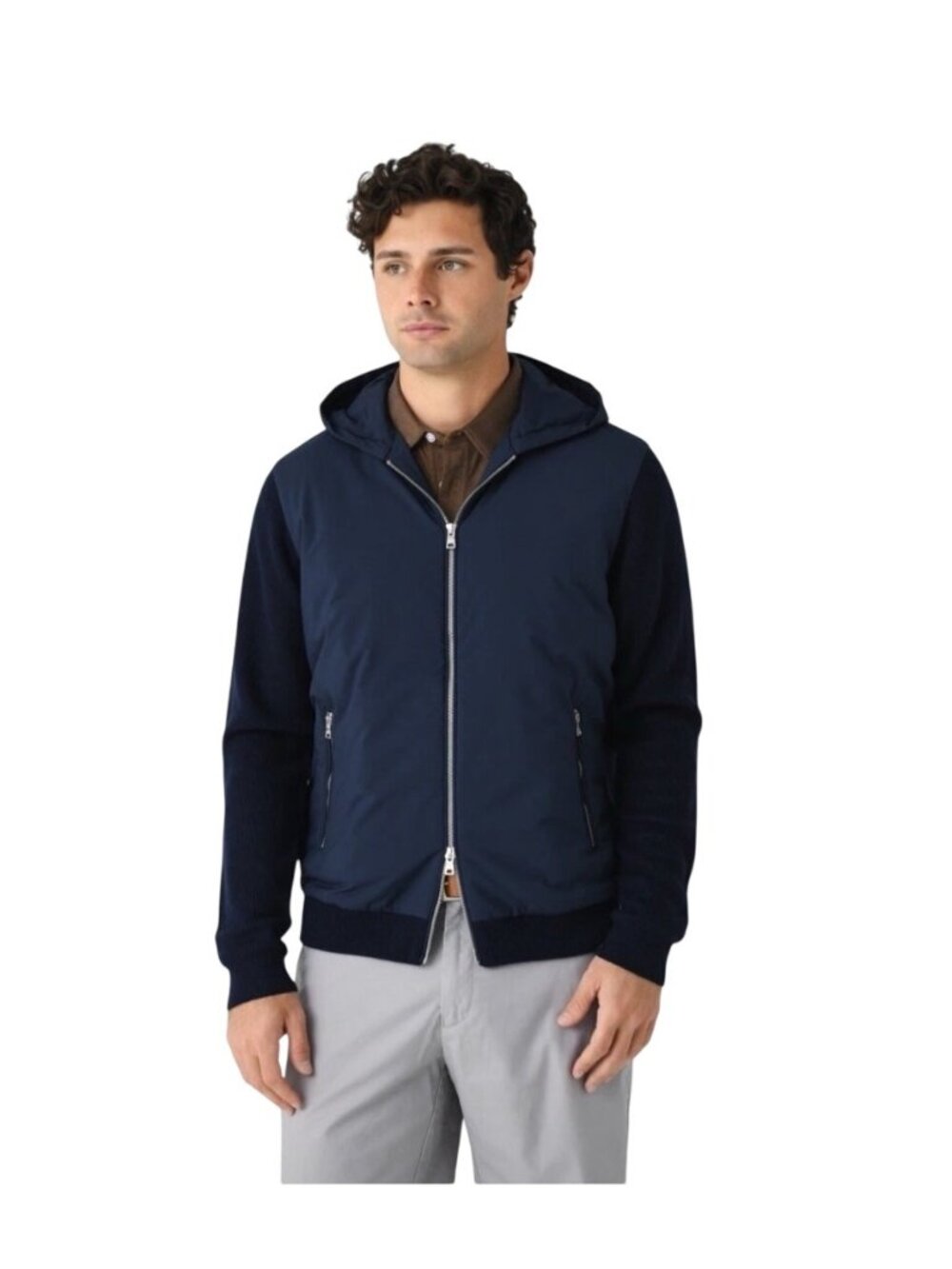 Peter Millar Crown Crafted Men M blue Merino wool Hybrid Full-Zip Hoodie Sweater